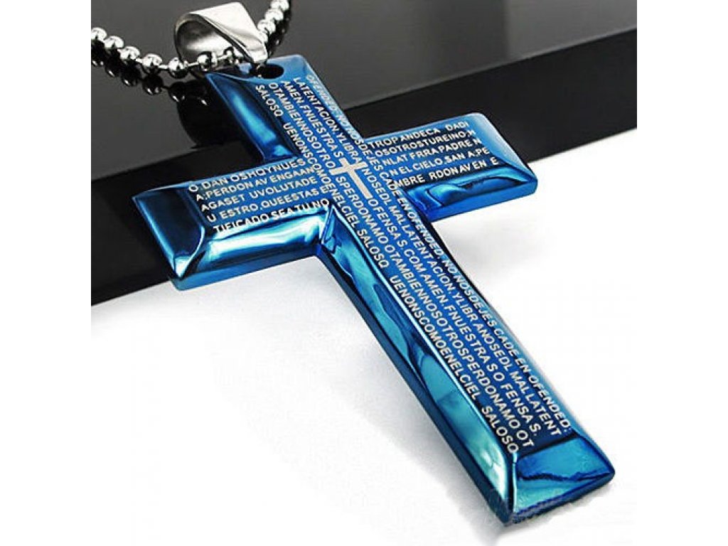Křížek modrý s textem malý