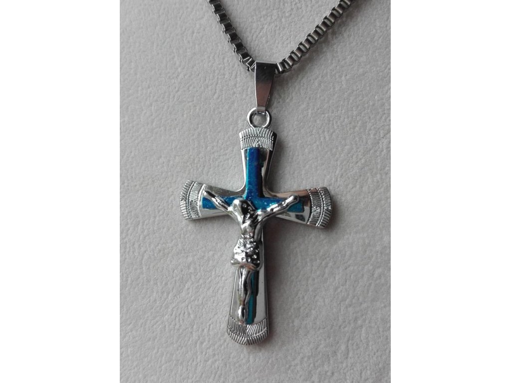 Křížek - stříbrno-modré barvy - Ježíš