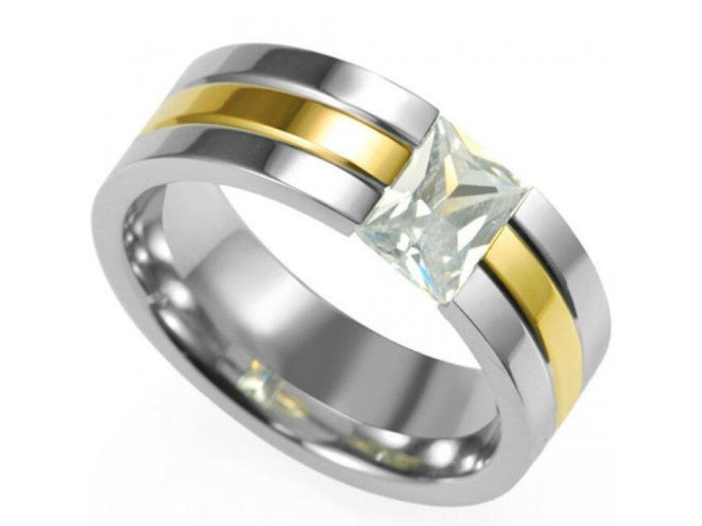 Prsten stříbrno - zlaté barvy s kamínkem