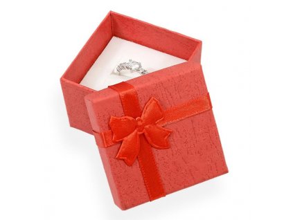 Dárková krabička na prsten nebo náušnice - barva červená s mašlí