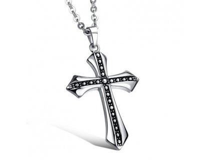 Kříž stříbrno -  černá barva malý