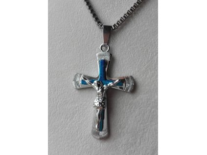 Křížek - stříbrno-modré barvy - Ježíš