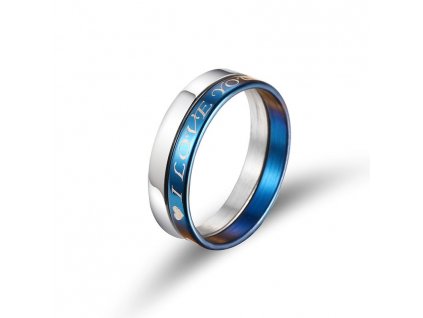 Prsten stříbrno - modré barvy -I love you