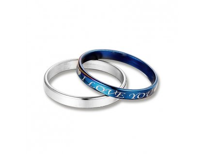 Prsten stříbrno - modré barvy -I love you