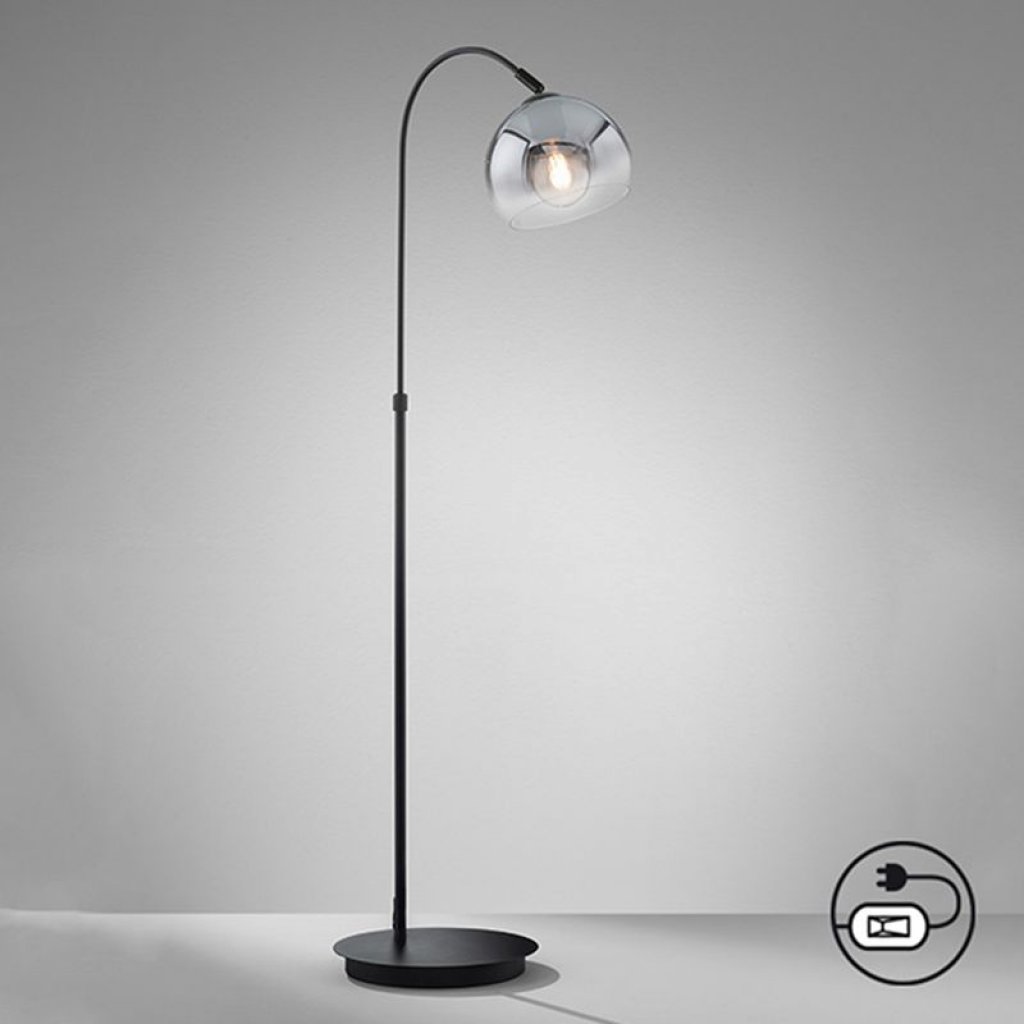 Amos 40409 stojací lampa se skleněným stínítkem z kouřového skla, Fischer & Honsel