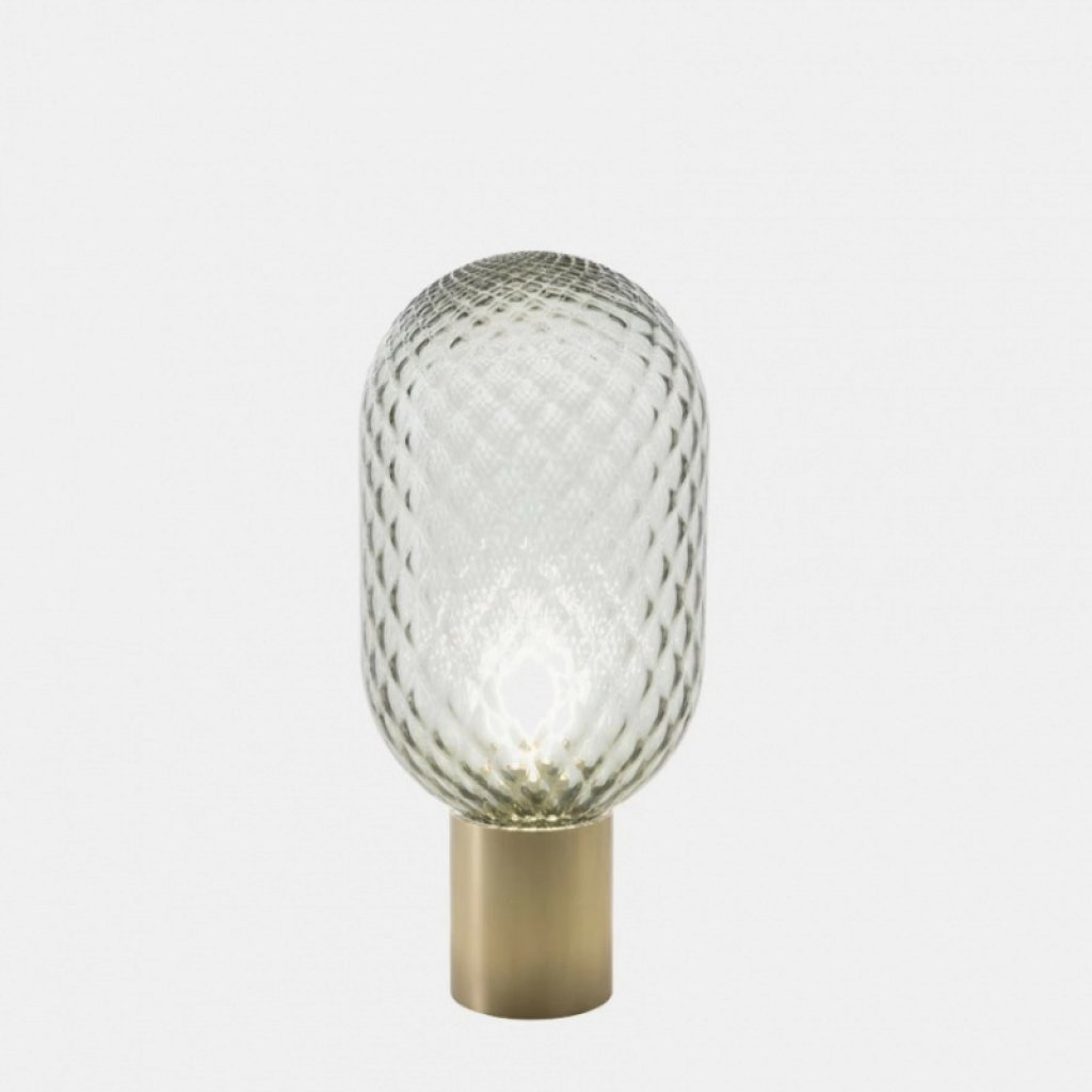 Bloom, šedé sklo, designová stolní lampa, mosaz, E27, Il Fanale