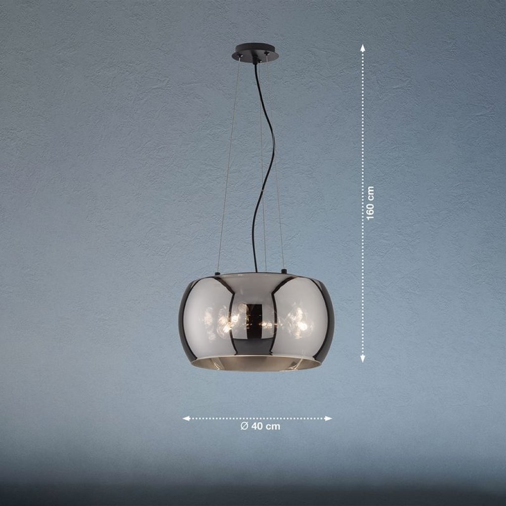 Dima 60857 závěsný lustr s kouřovým skleněným stínítkem, Fischer & Honsel