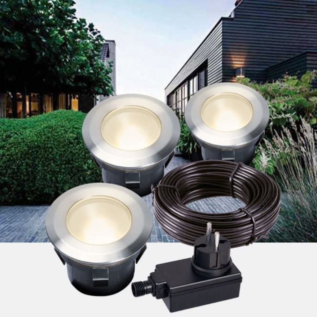 Set Larch LED teplá bílá - 3x venkovní zápustné svítidlo, transformátor, Garden Lights