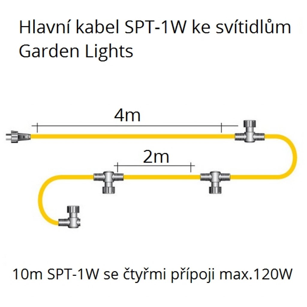 SPT-1W hlavní kabel 10m se 4 přípoji, Garden Lights