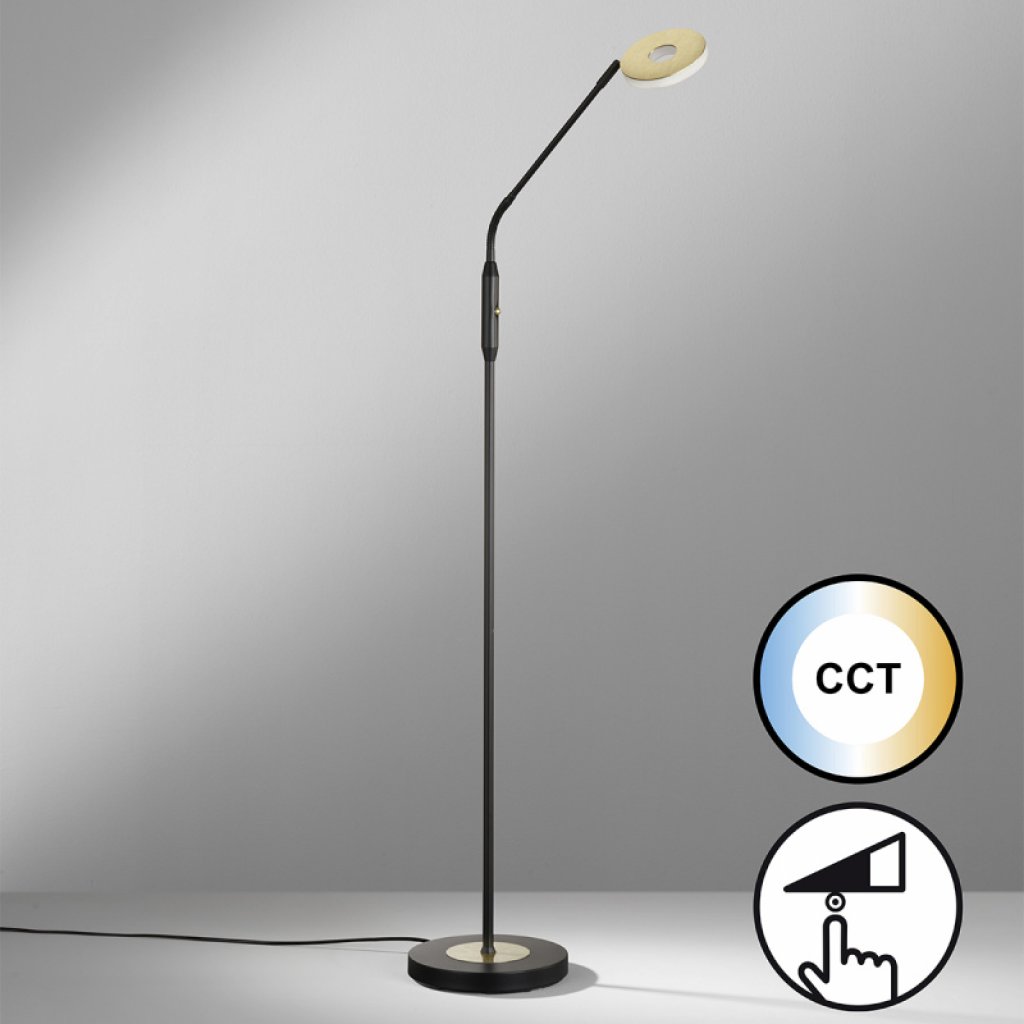 Stojací lampa Dent LED černozlatá 150 cm, Fischer & Honsel