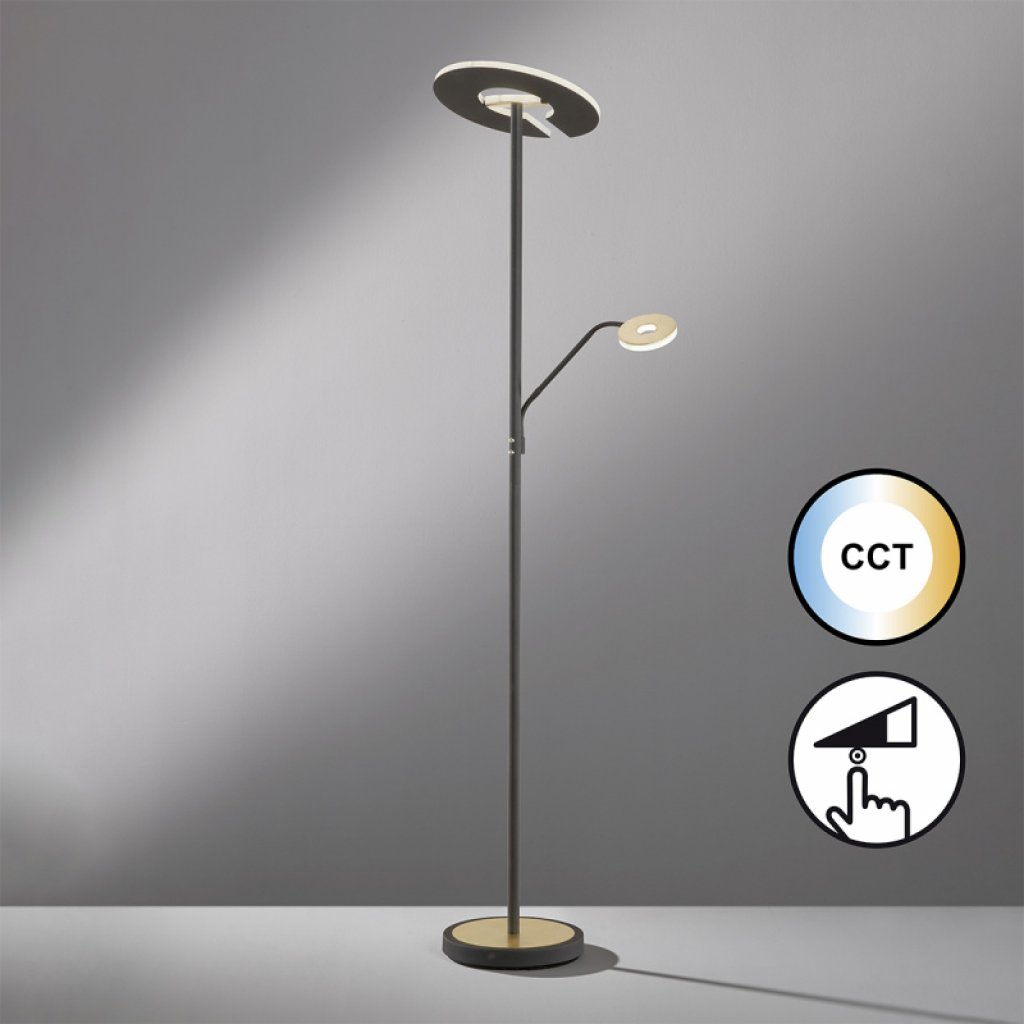 Stojací lampa Dent LED černozlatá 180 cm, Fischer & Honsel