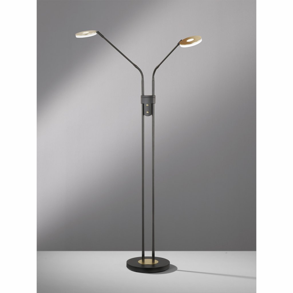 Stojací lampa Dent LED černozlatá, Fischer & Honsel