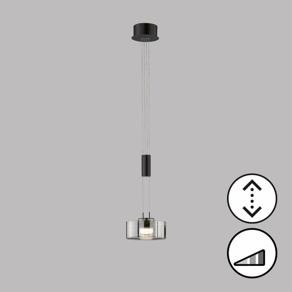 Závěsné svítidlo Lavin z kouřového skla v černé barvě LED 9W, Fischer & Honsel