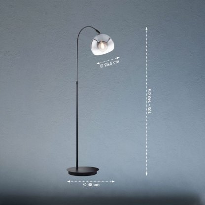 Amos 40409 stojací lampa se skleněným stínítkem z kouřového skla, Fischer & Honsel