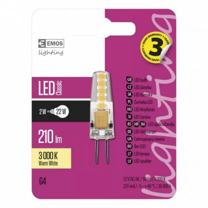 LED žárovka Classic JC 1,9W 12V G4 teplá bílá, Emos