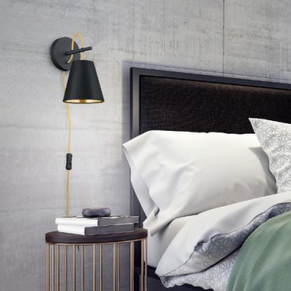TRIO 207500179 Andreus, nástěnná lampička v černé matné barvě se zlatými prvky E14