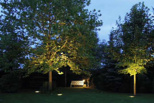 Osvětlení stromů v zahradě