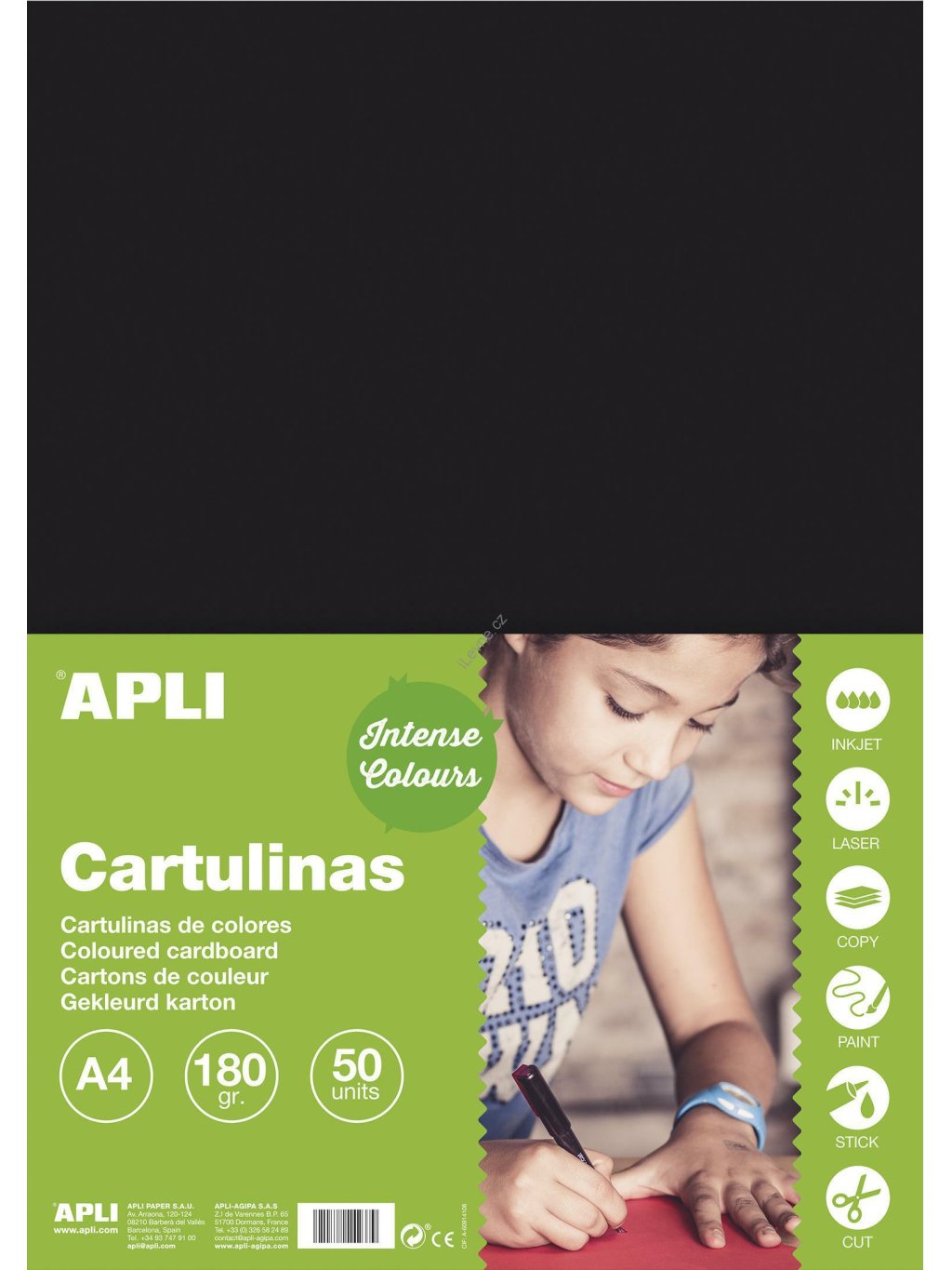 APLI barevný papír, A4, 170 g, černý