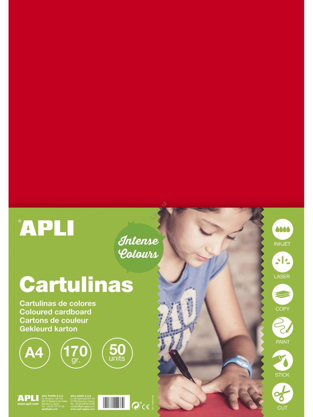 APLI barevný papír, A4, 170 g, červený