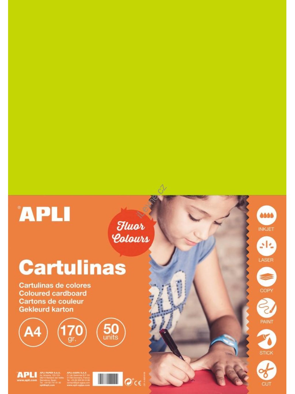 APLI barevný papír, A4, 170 g, fluo-zelený