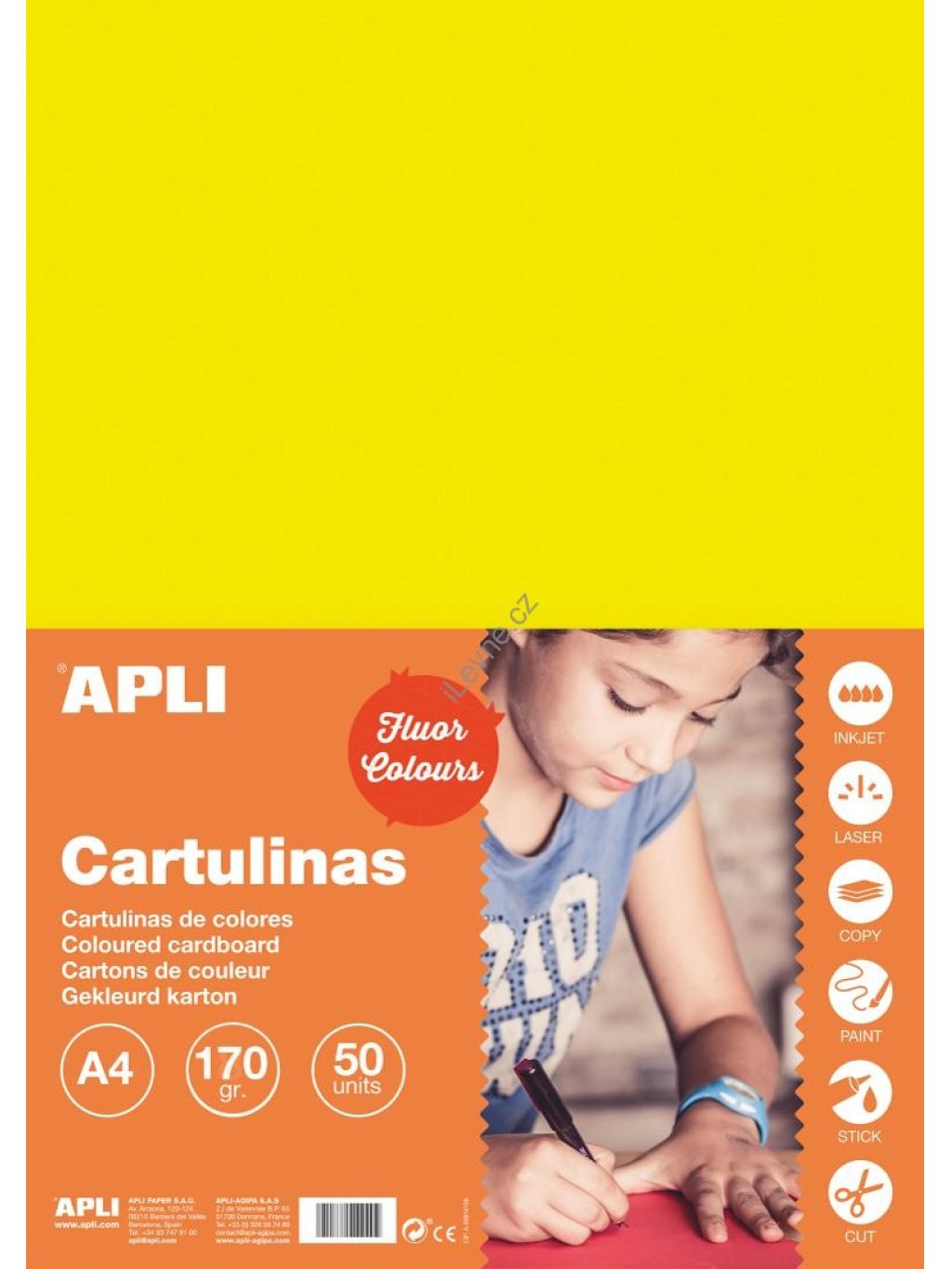APLI barevný papír, A4, 170 g, fluo-žlutý
