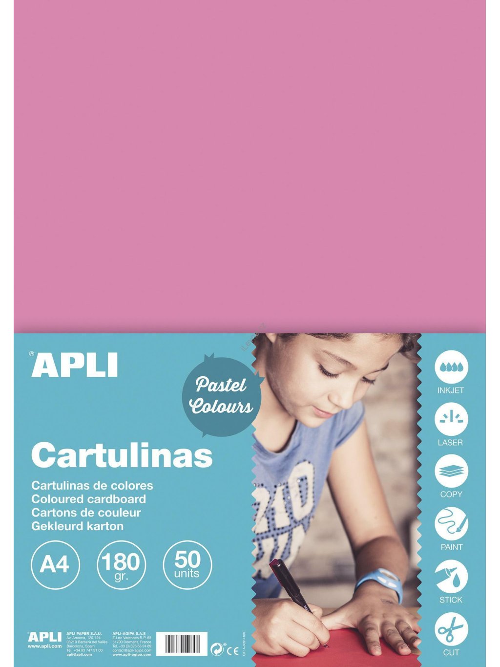 APLI barevný papír, A4, 170 g, růžový