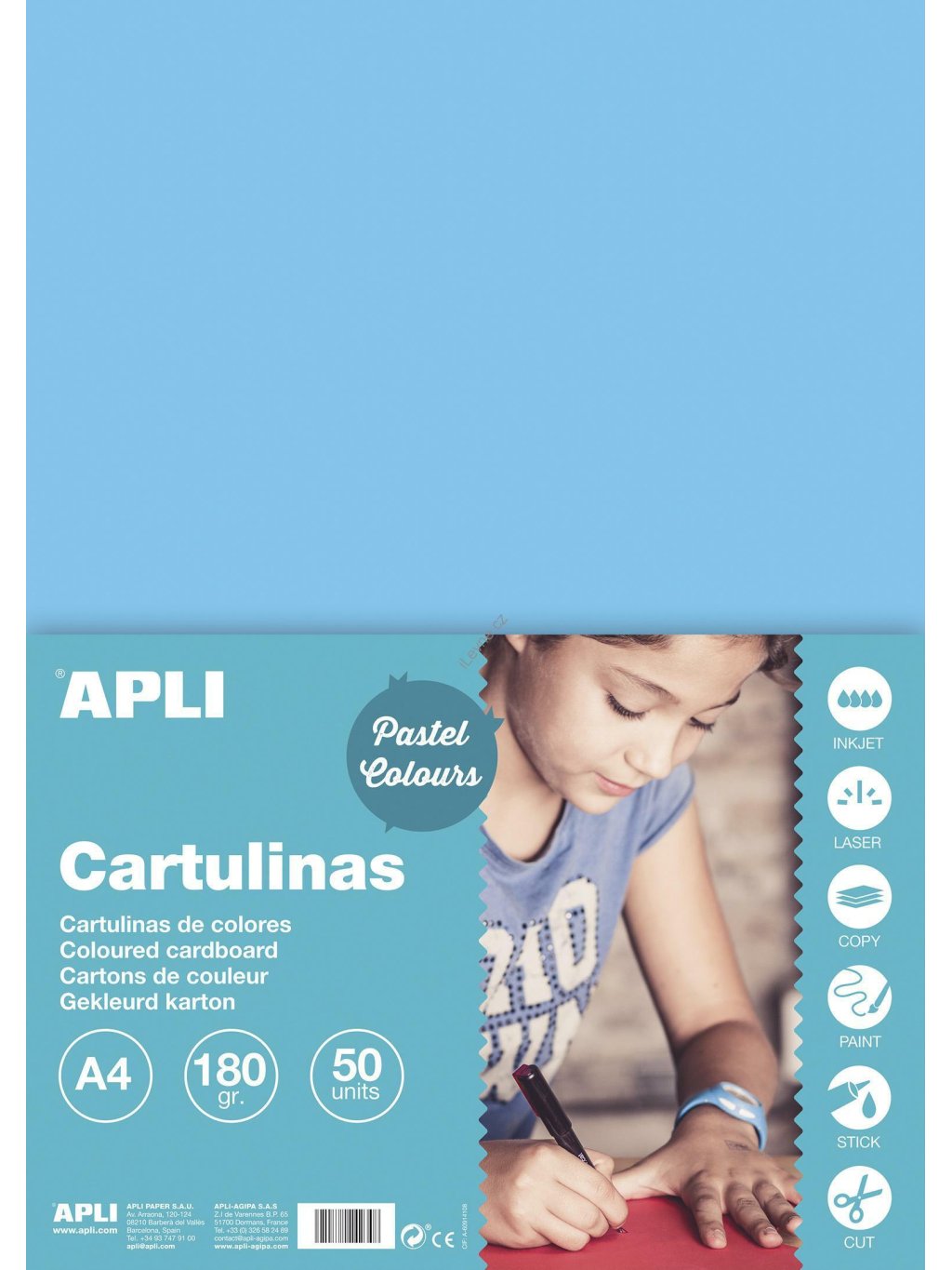 APLI barevný papír, A4, 170 g, světle modrý