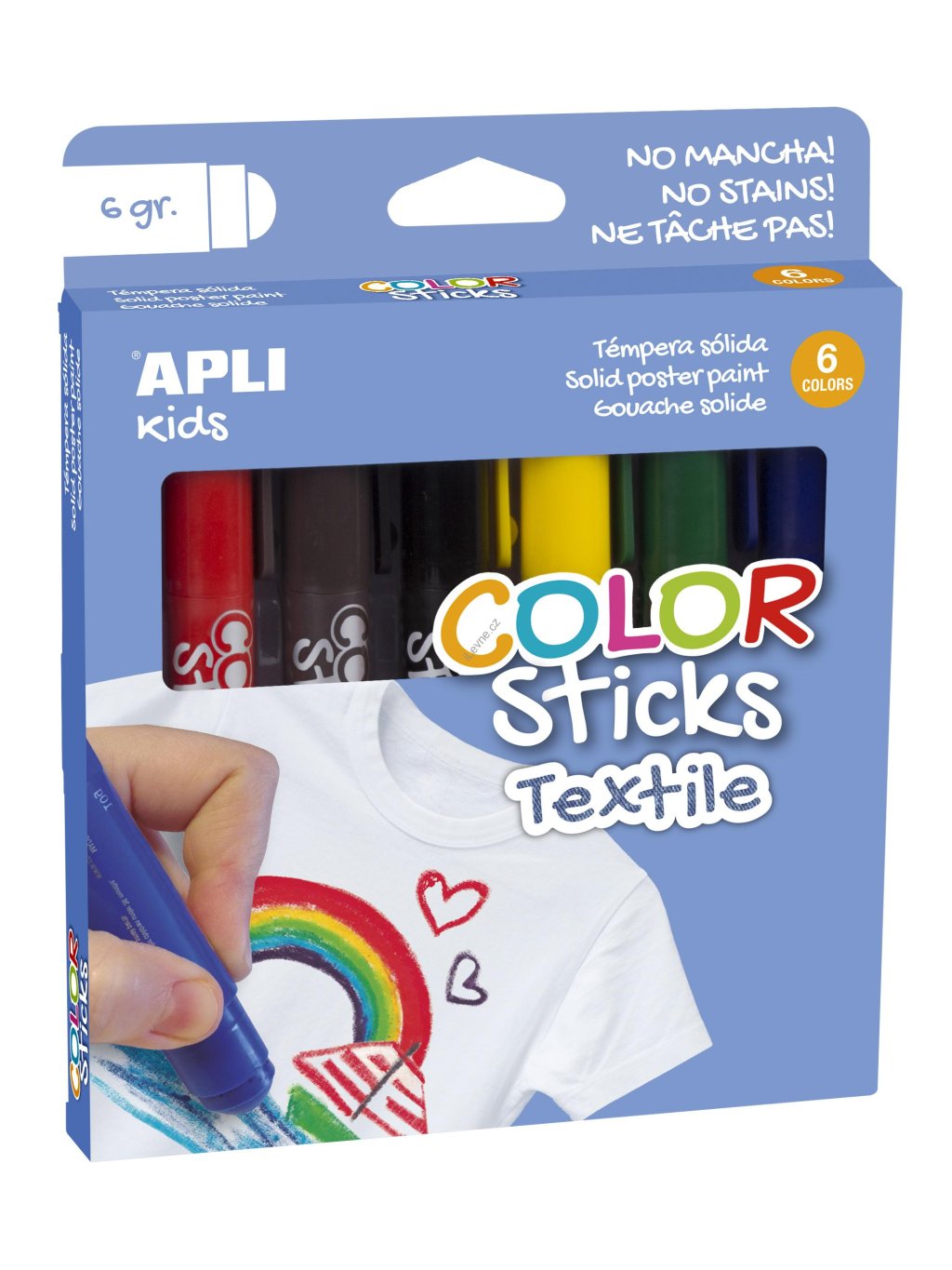 APLI barvy v tyčince na textil, 6 x 6 g, mix barev