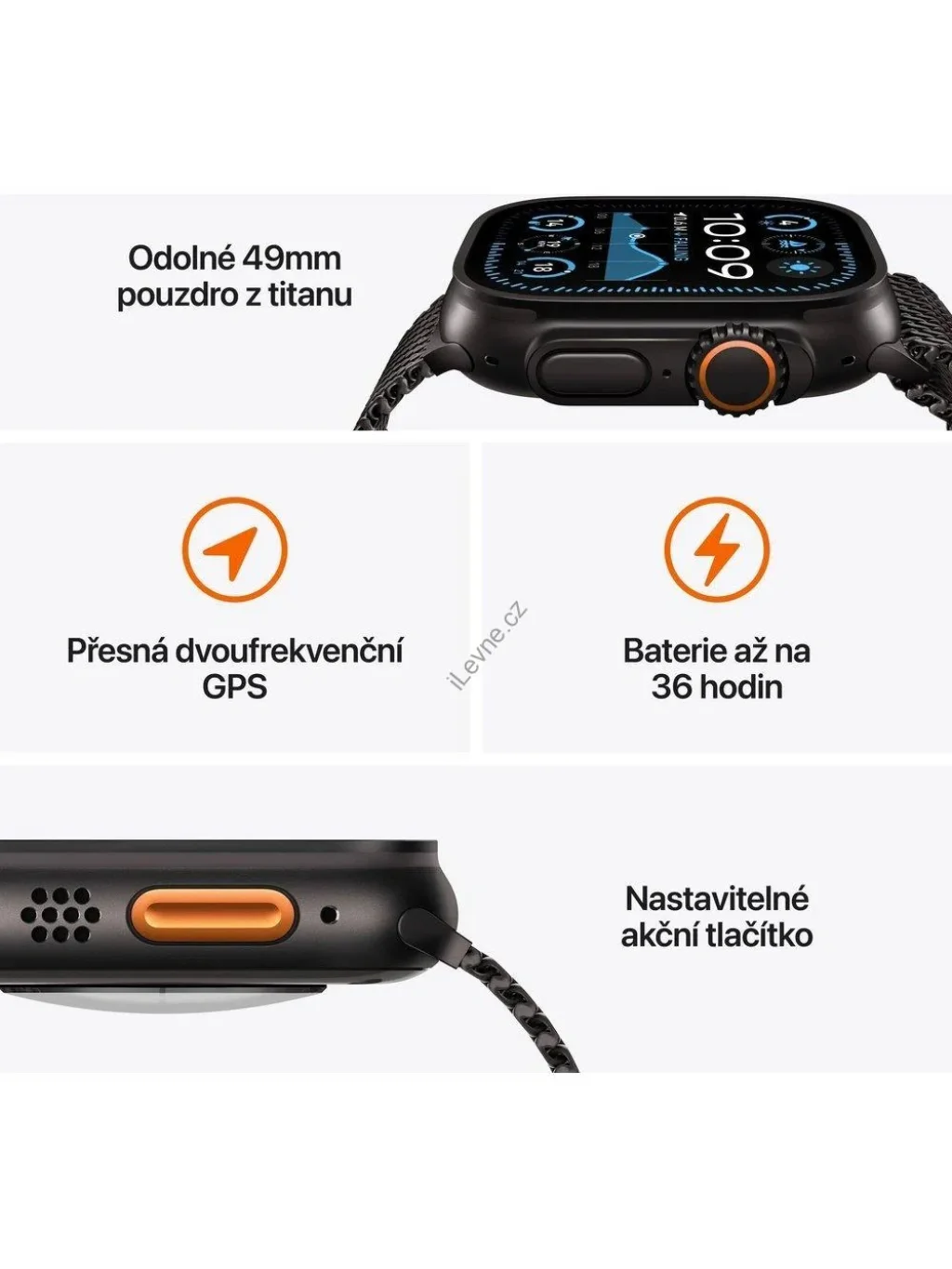 Apple Watch Ultra 2 49mm Černý titan s černým trailovým tahem - M/L