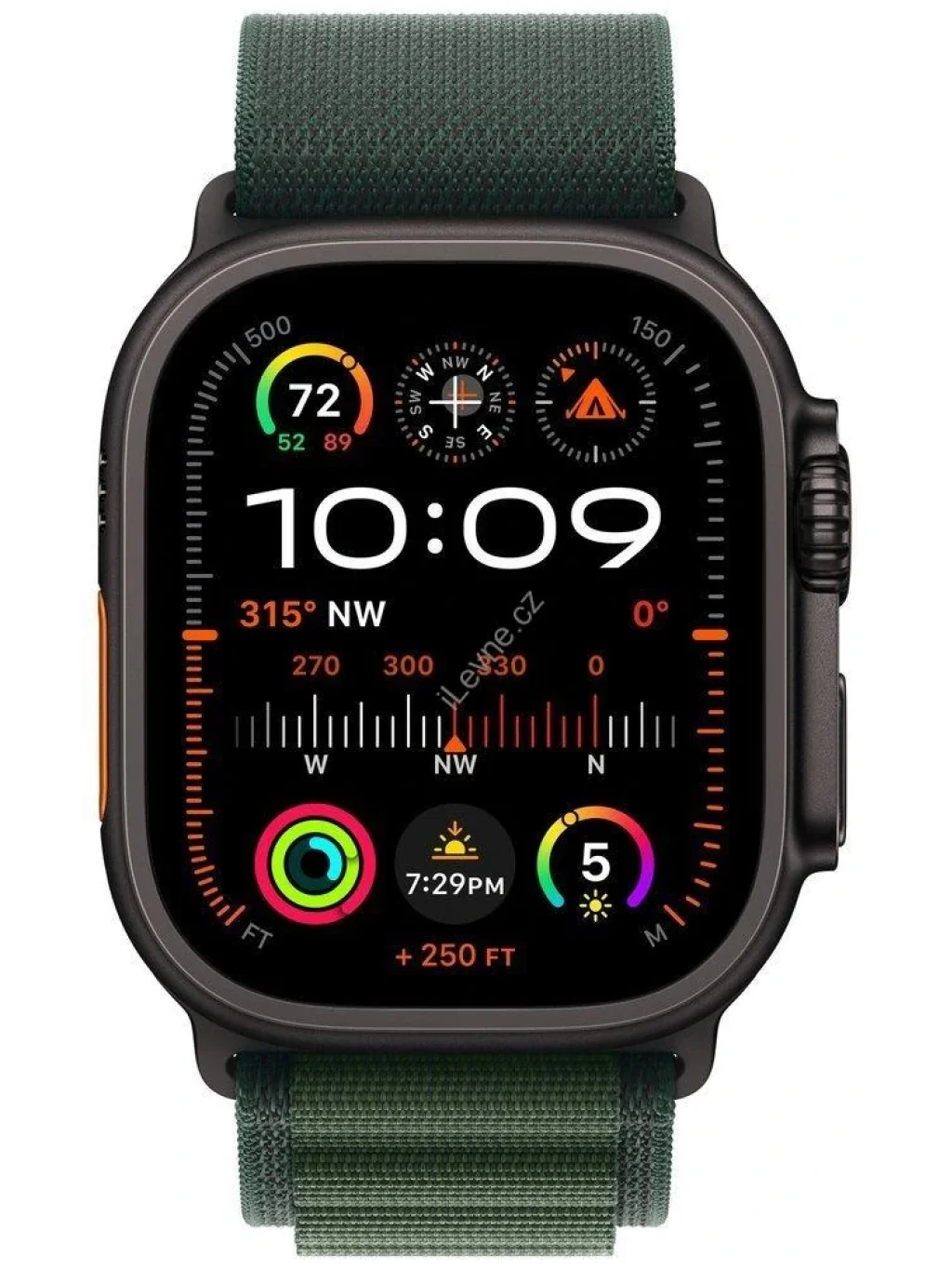 Apple Watch Ultra 2 49mm Černý titan s tmavě zeleným alpským tahem - L