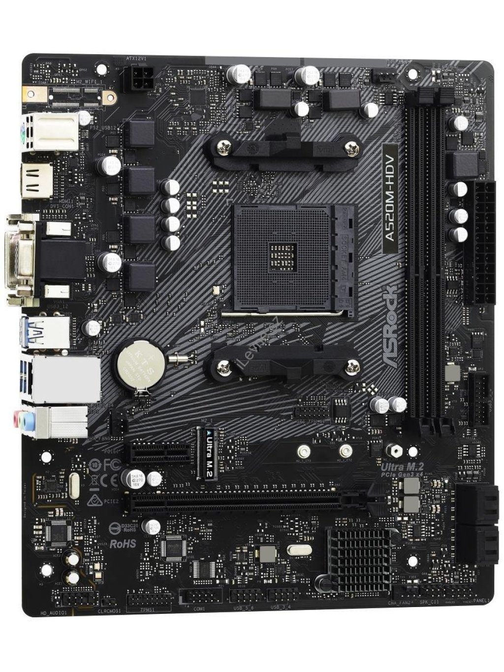 ASRock A520M-HDV / AMD A520 / AM4 / 2x DDR4 DIMM / M.2 / VGA / DVI-D / HDMI / mATX