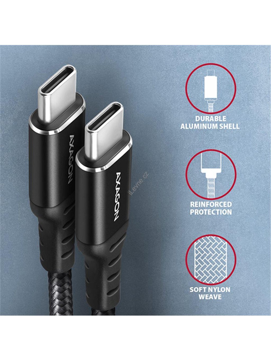 AXAGON BUCM-CM30AB, HQ kabel USB-C <-> USB-C, 3m, USB 2.0, PD 60W 3A, ALU, oplet, černý