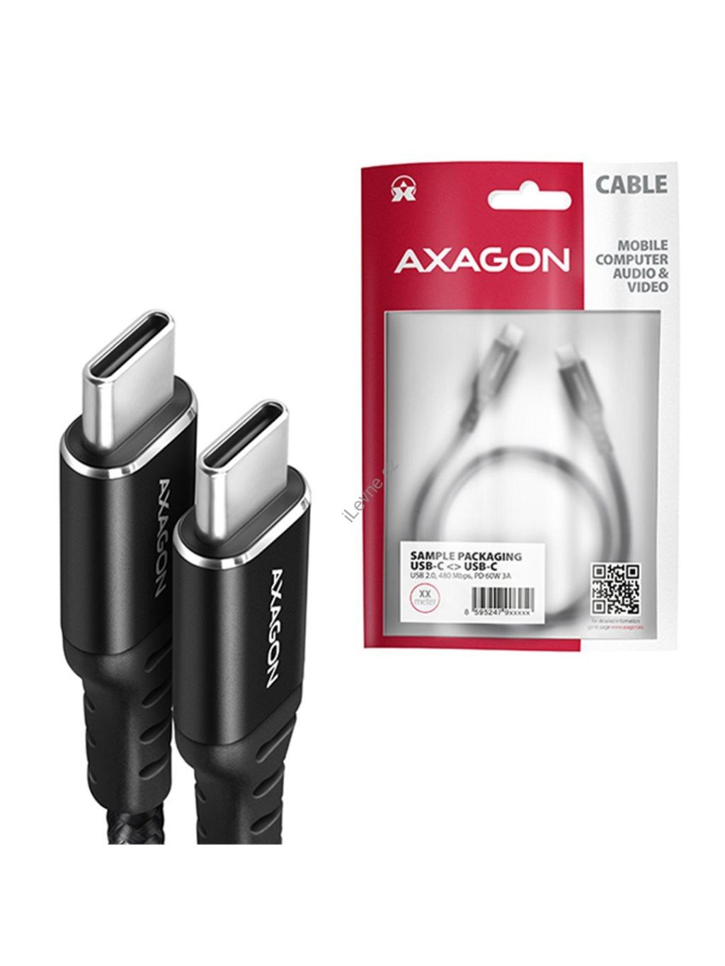 AXAGON BUCM-CM30AB, HQ kabel USB-C <-> USB-C, 3m, USB 2.0, PD 60W 3A, ALU, oplet, černý