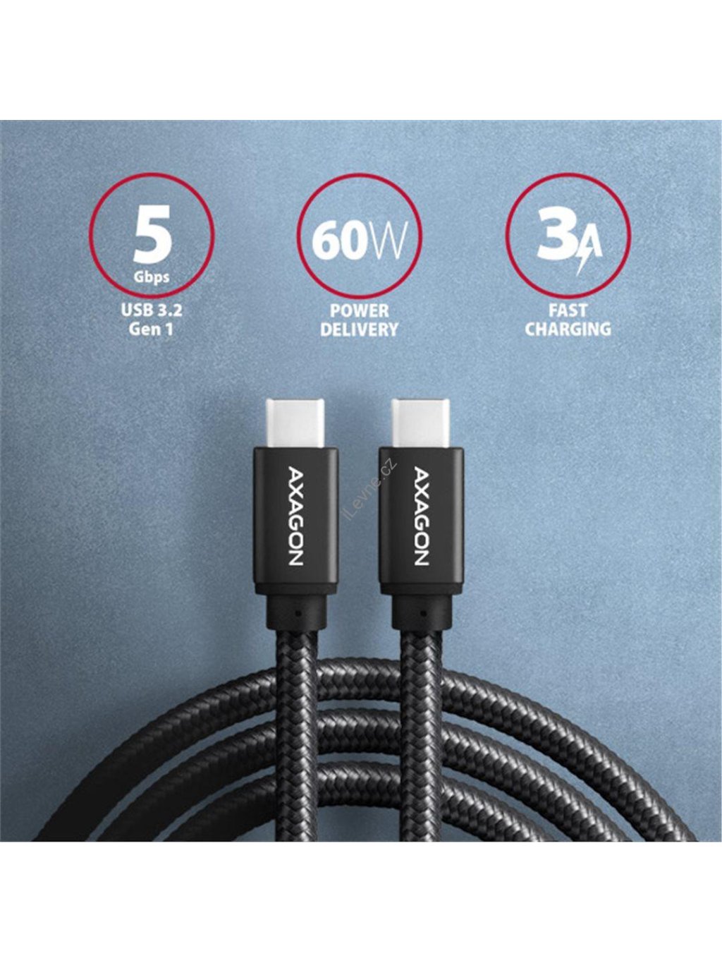 AXAGON BUCM3-CM30AB, SPEED kabel USB-C <-> USB-C, 3m, USB 3.2 Gen 1, PD 60W 3A, ALU, oplet, černý