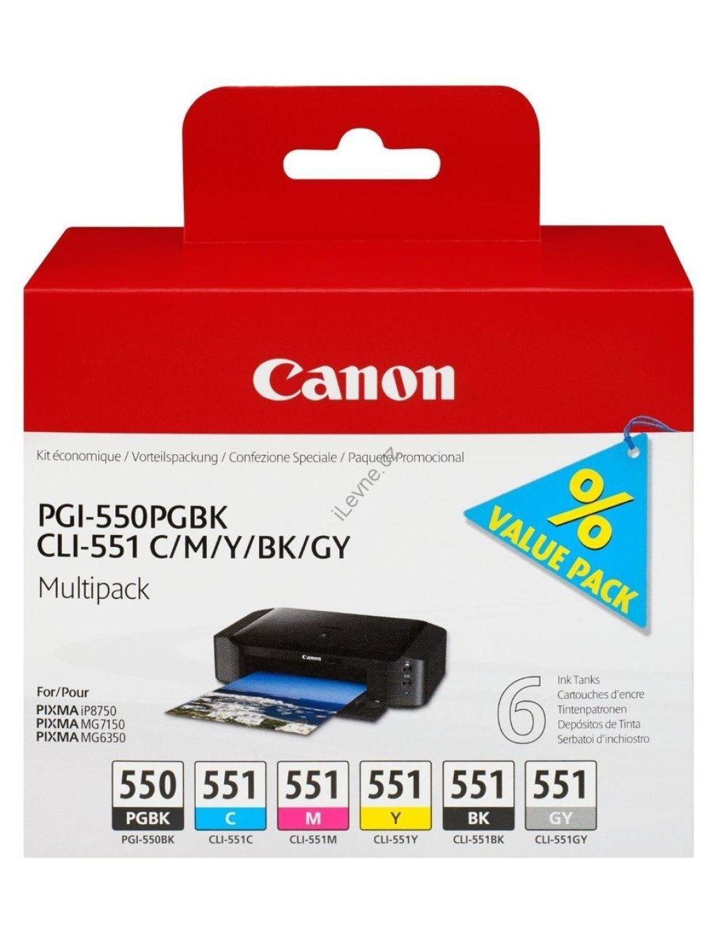 Canon cartridge multipack PGI-550 + CLI-551 (CMYBkGY, 19 000 str) pro Canon PIXMA iP8750, MG7150, MG6350