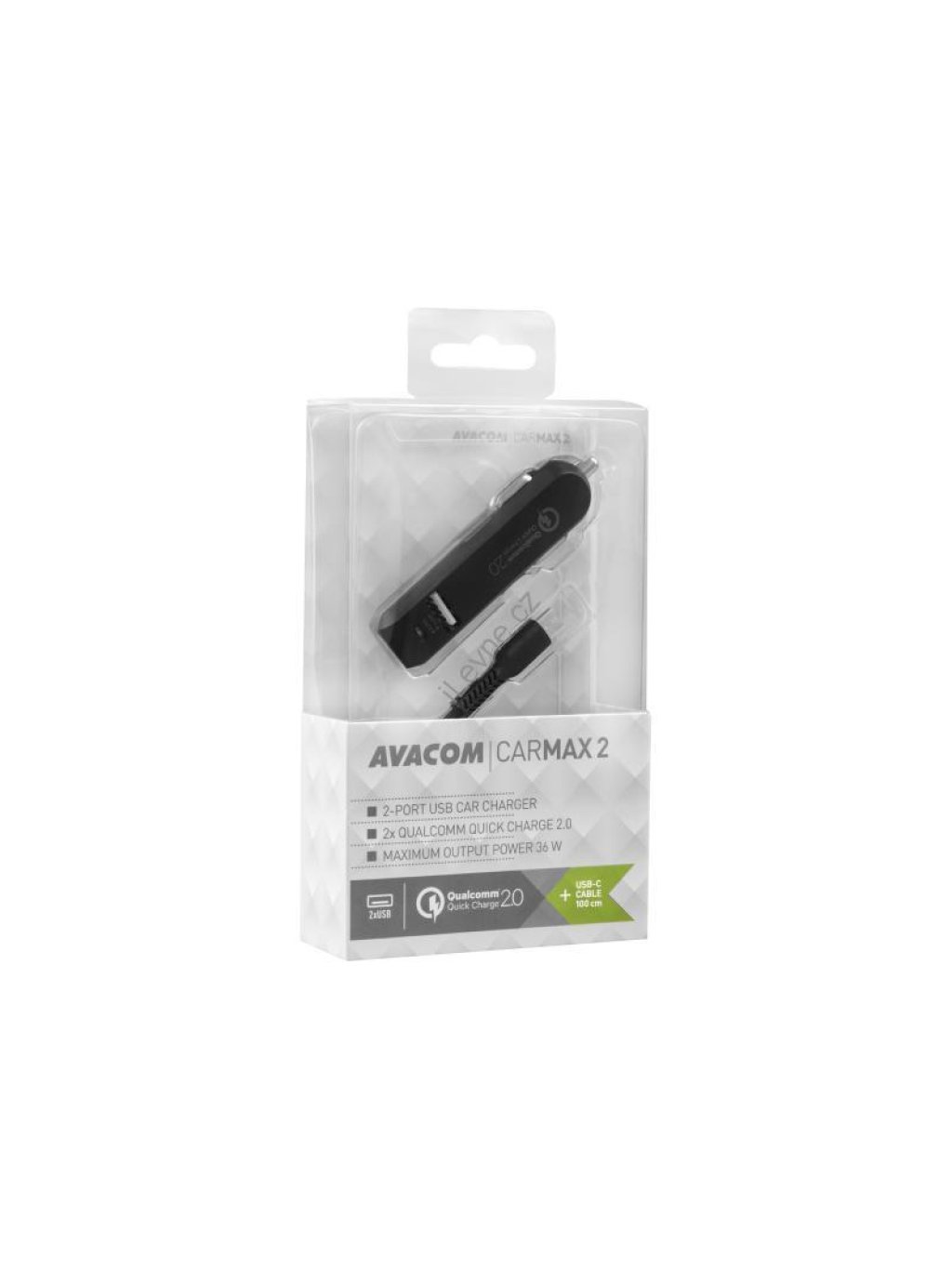 CarMAX 2 nabíječka do auta 2x Qualcomm Quick Charge 2.0, černá barva (USB-C kabel)