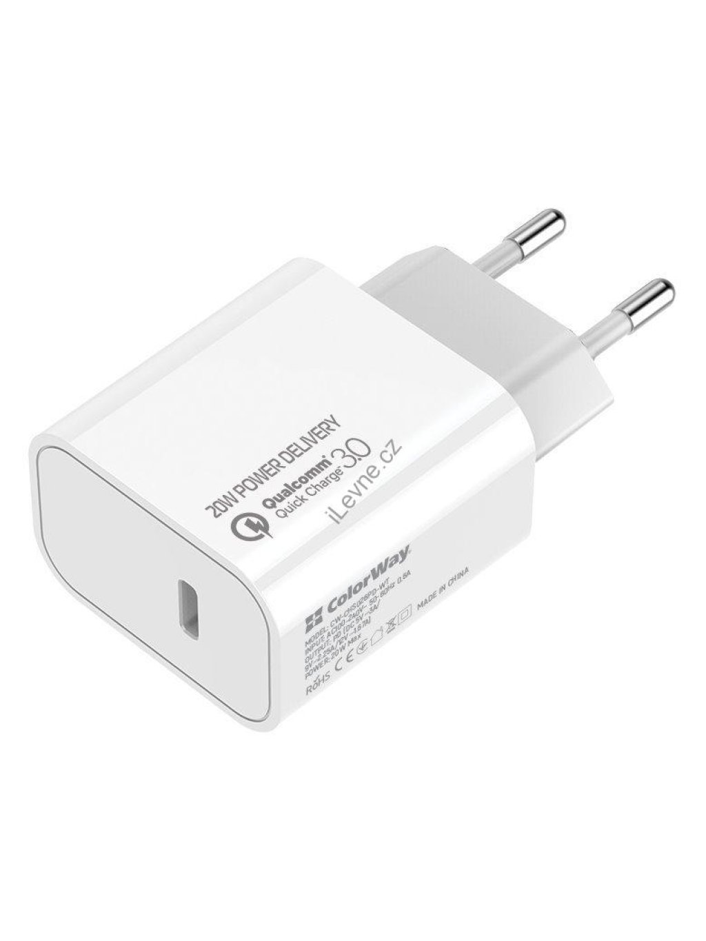 COLORWAY 1x USB-C/ síťová nabíječka/ 20W/ 100V-240V/ Bílá