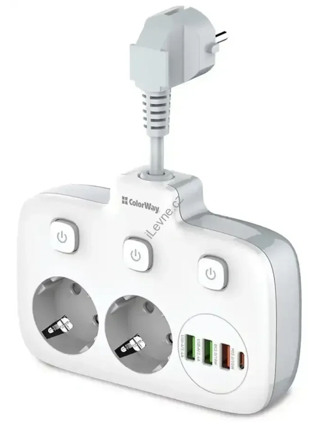 Prodlužovací napájecí přívod/ 2x Schuko/ 3x USB-A/ 1x USB-C / kabel 2,5cm