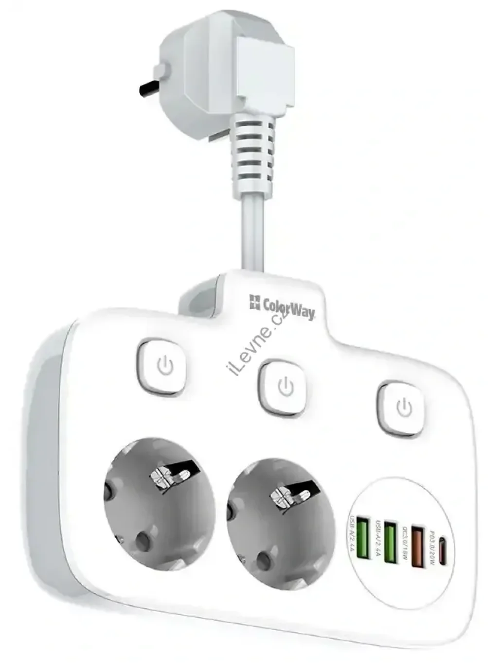 Prodlužovací napájecí přívod/ 2x Schuko/ 3x USB-A/ 1x USB-C / kabel 2,5cm