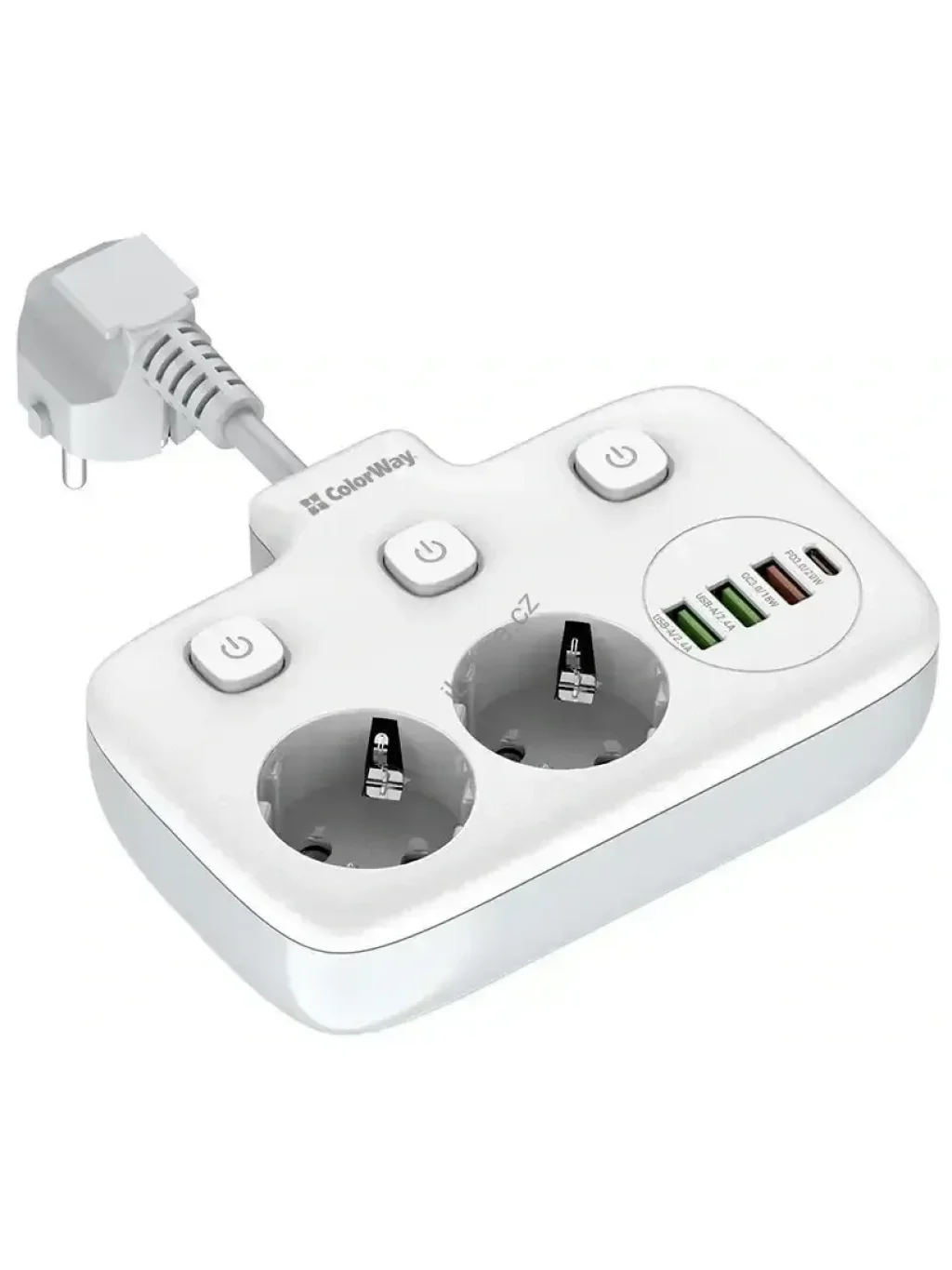 Prodlužovací napájecí přívod/ 2x Schuko/ 3x USB-A/ 1x USB-C / kabel 2,5cm
