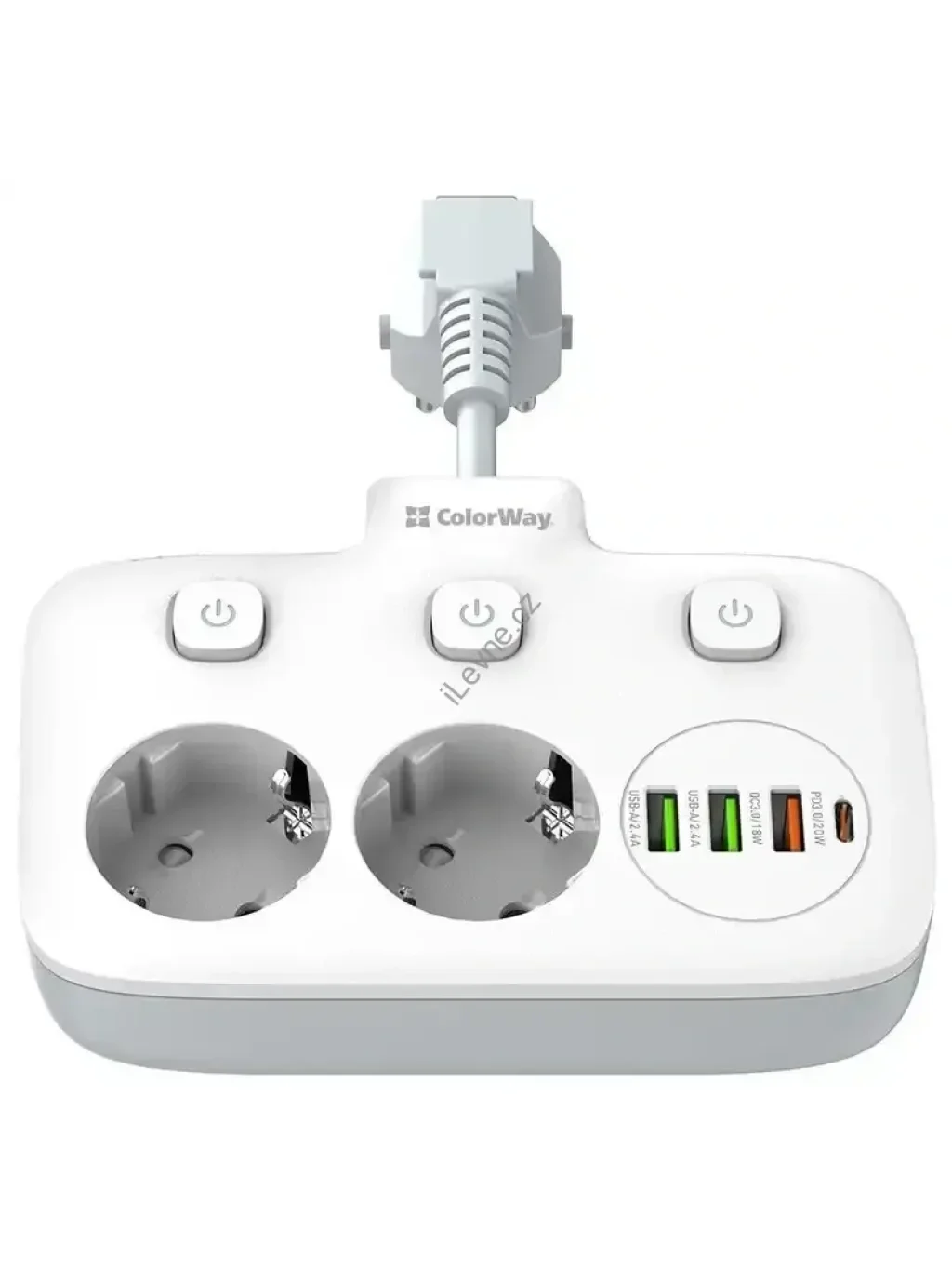 Prodlužovací napájecí přívod/ 2x Schuko/ 3x USB-A/ 1x USB-C / kabel 2,5cm