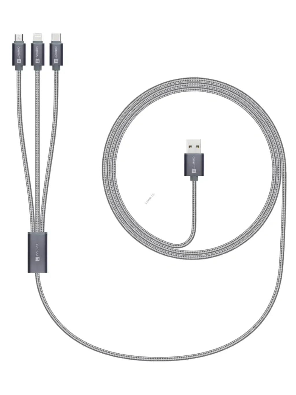 CONNECT IT Wirez 3in1 USB-C & Micro USB & Lightning, silver gray, 1,2 m