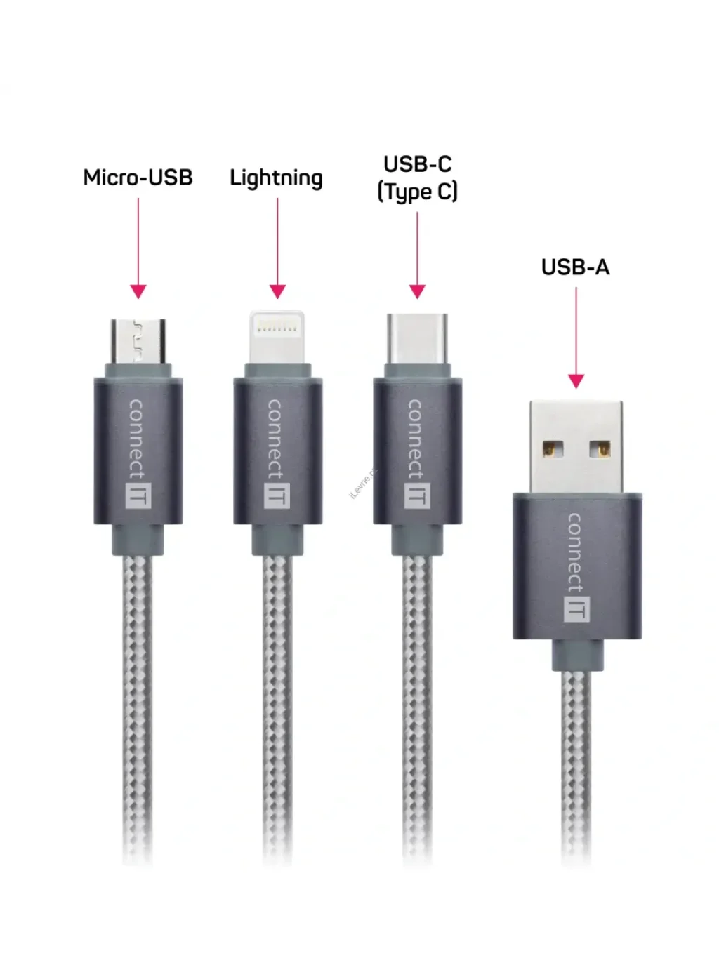 CONNECT IT Wirez 3in1 USB-C & Micro USB & Lightning, silver gray, 1,2 m