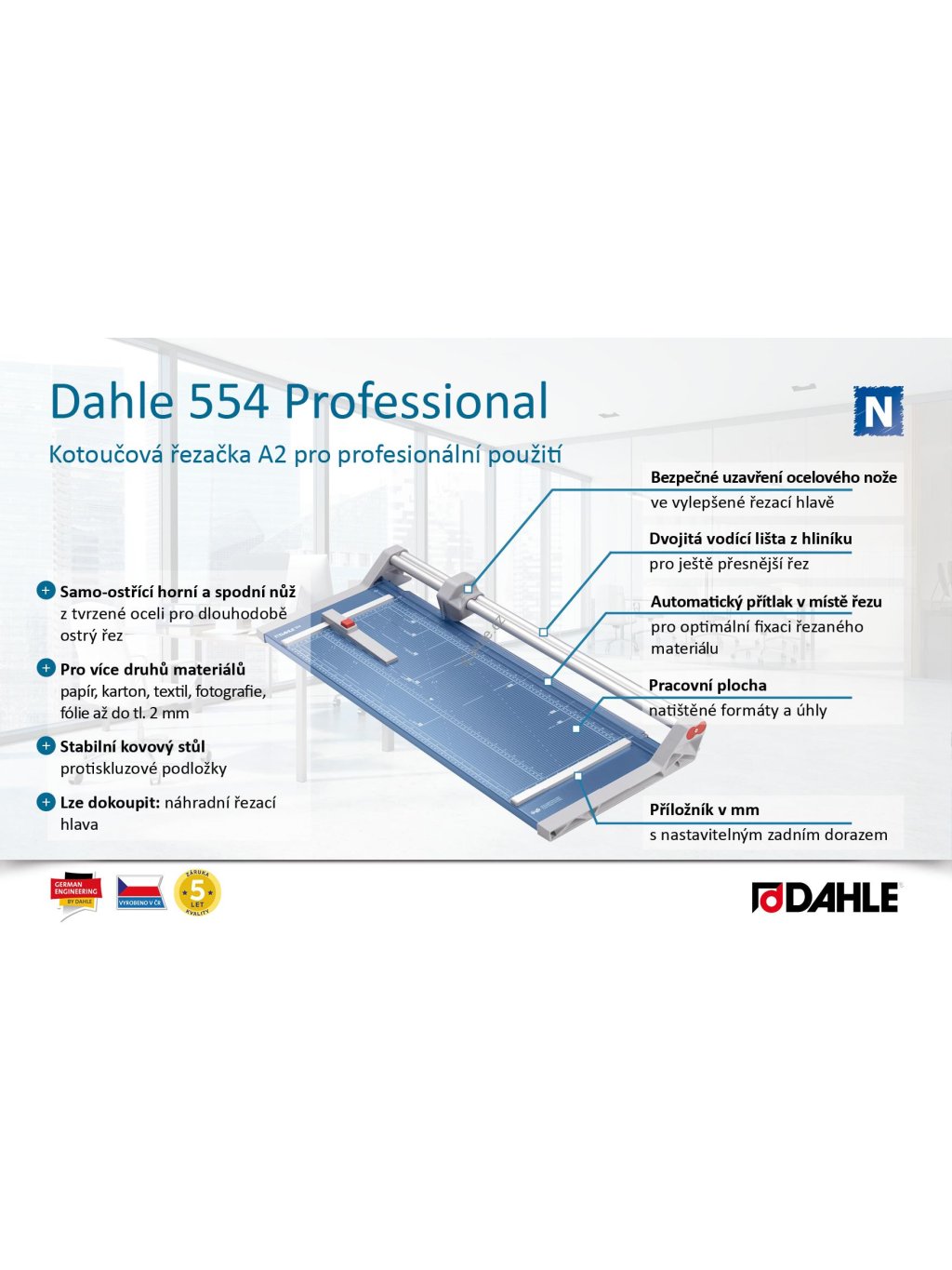 Dahle řezačka kotoučová 554 Professional, 720 mm, 2 mm, A2