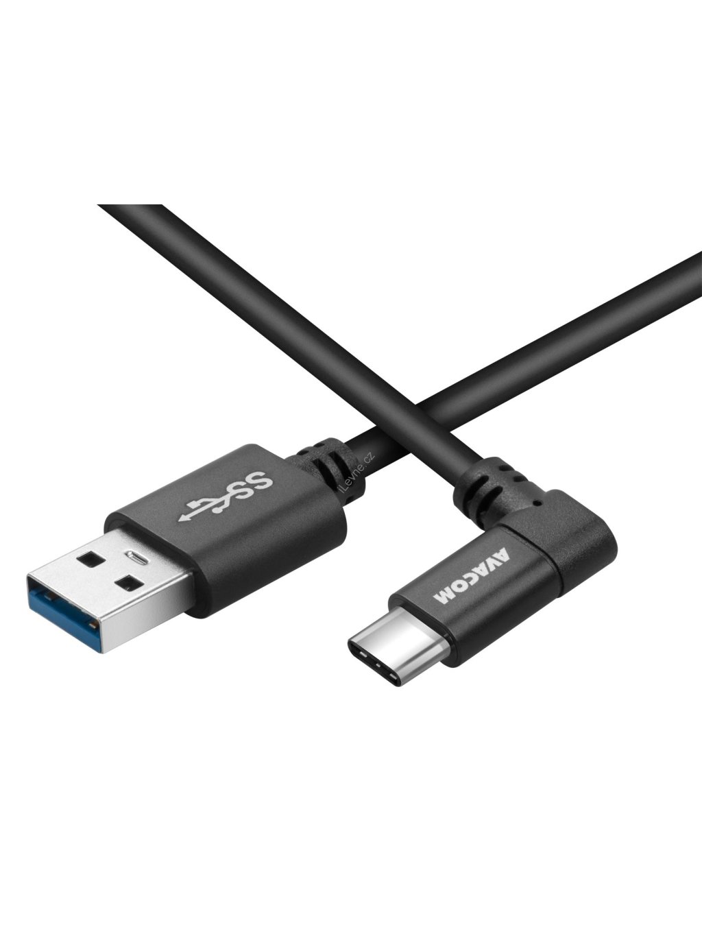 Datový a nabíjecí kabel USB - USB Type-C, 100cm, konektor v úhlu 90°, černý