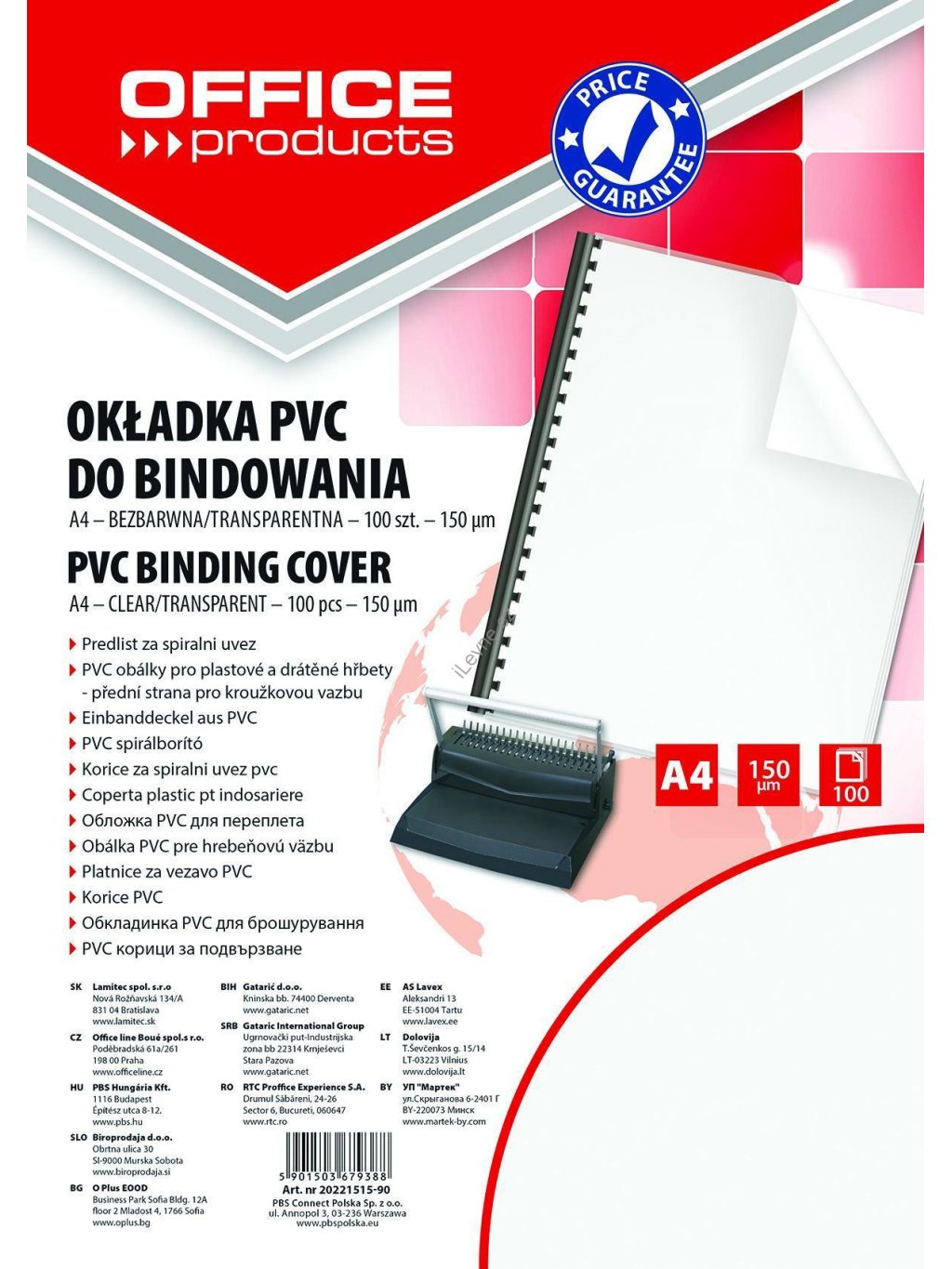 desky přední pro kroužk. vazbu A4 PVC, 150 µm, transparentní - 100 ks