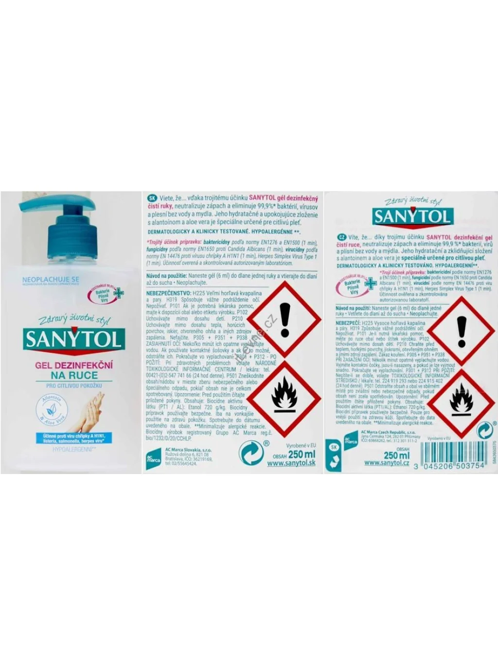 dezinfekční gel na ruce - hypoalergenní, 250 ml
