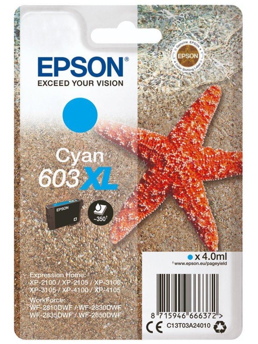 Epson inkoustová náplň/ C13T03A24010/ 603XL/ Expression Home XP-2100/ XP-3100/WF-2850DWF/ modrá