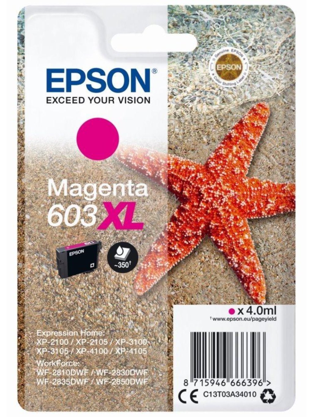 Epson inkoustová náplň/ C13T03A34010/ 603XL/ Expression Home XP-2100/ XP-3100/WF-2850DWF/ červená