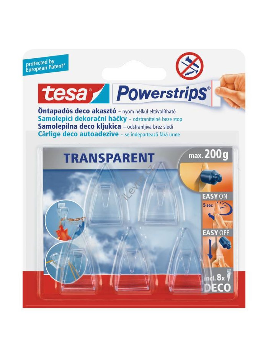 háček Deco malý, transparentní, 5 kusů